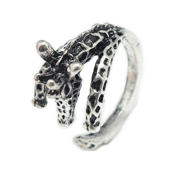 Alloy Cuff Finger Ring Giraffe Antique Silver Size 7 Adjustable 17mm P419