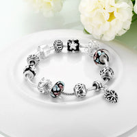 Sterling Silver European Black Beads Heart Bracelet 8 Inches 2.7MM Magnetic L104