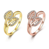 Rose Gold Plated Fashion  Ring AAA Zirconia Women Leaves B243