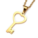 Stainless Steel Set Pendant Necklace Earrings Heart Key 15.7" 0.7mm Z802