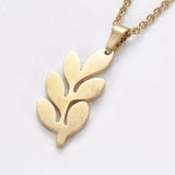 Stainless Steel Set Earring Pendant Necklace Leafy Branches Gold 18"  P788