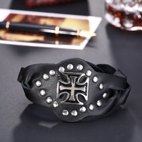 Leather Bracelet Handmade  Black 8 Inches 20MM Button Clasp L499