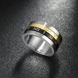 Stainless Steel Band Wedding Ring Black Yellow Men's Unisex Roman Numbers B424