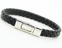 Men Women's PU Leather Bracelet Brass Clasp Bracelet Black