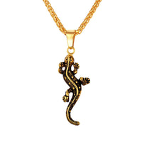 Gold Plated  Necklace Pendant Stainless Steel Gecko Animal Charm black L106