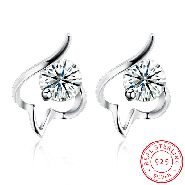 Sterling Silver Plated  Earrings  Stud AAA Zirconia  Push Back Clasp L779