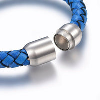 Leather Cord Bracelet Stainless Steel Magnetic Silver 7.8" 20cm 8mm Z85