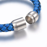 Leather Cord Bracelet Stainless Steel Magnetic Silver 7.8" 20cm 8mm Z85