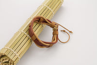 Genuine Leather Handmade Bracelet Mens  Unisex  Wrap Tribal  Brown H204