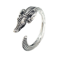 Alloy Cuff Ring Crocodile Adjustable Antique Silver Size 8 Adjustable 18mm P421