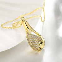 Yellow Gold Plated Necklace Pendant Drop Zirconia 19 Inches 1MM Lobster B138