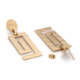 Stainless Steel Dangle Stud Earrings Laser Cut Rectangle Gold 60mm 0.8mm Z338