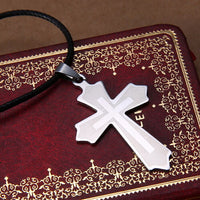 Men's Unisex Stainless Steel Leather Necklace Pendant Cross L70