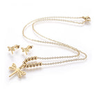 Stainless Steel Set Earrings Pendant Necklace Dragonfly Gold 18" P865