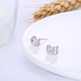 Sterling Silver Plated  Earrings  Stud AAA Zirconia  Push Back Clasp L810