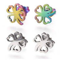 Stainless Steel Stud Earrings Earring Backs Four Leaf Clover 9x8.5mm A173