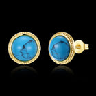 Yellow Gold Plated Earrings Stud Kallaite Blue Push Back Clasp L529