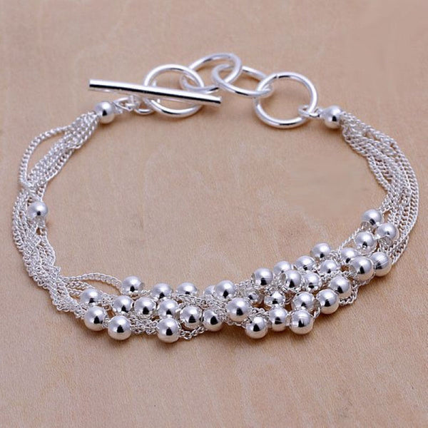 Unisex Women's Sterling Silver Plated  Bracelet Beads Size 8 Inches 4MM Toggle L18