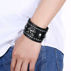 Leather Bracelet Handmade Black 8 Inches 48MM  Button Clasp L512
