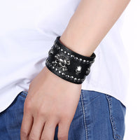 Leather Bracelet Handmade Black 8 Inches 48MM  Button Clasp L512