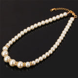 Gold Plated Necklace Pearl White Round Resizable L139 For Women