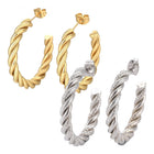 Stainless Steel Half Hoop Earrings Stud  Hypoallergenic Twisted Ring Gold  Z276