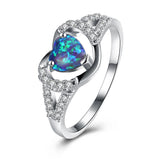 Platinum Plated Ring Womens Halo Heart AAA Zirconia Opal Stone Blue B516