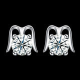 Sterling Silver Plated  Earrings Wings Stud AAA Zirconia  Push Back Clasp L745