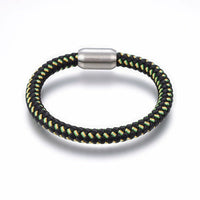 Leather Cord Bracelet Stainless Steel Magnetic Silver 8.2" 21cm 8mm Z84