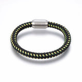 Leather Cord Bracelet Stainless Steel Magnetic Silver 8.2" 21cm 8mm Z84