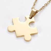 Stainless Steel Set Earring Pendant Necklace Puzzle Gold 18" P791