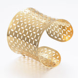 Hollow Stainless Steel Wide Band Cuff Bangle Gold Adjustable Z169