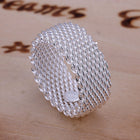 Sterling Silver Plated Flexible Band Plain Mesh Plated Ring B2