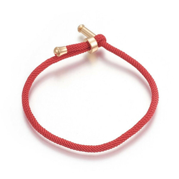 Cotton Cord Bracelet Finding Plated Red Real Gold Plated Adjustable Size P284