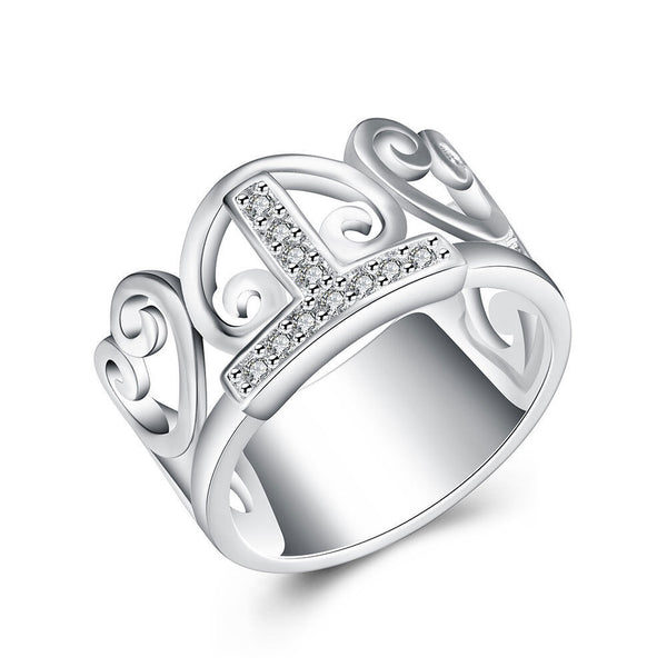 Sterling Silver Plated Fashion Ring AAA Zirconia Women Crown B390