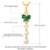 Gold Plated  Necklace Pendant Pearl Indian Cubic Zirconia Long Green L91