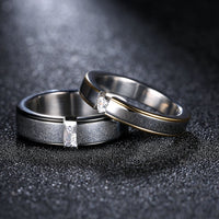 Stainless Steel Band Fashion Wedding Ring Black AAA Zirconia Men's Unisex B468