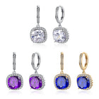 Yellow Gold Platinum Plated Earrings  Drop Dangle Zirconia Latch Back Clasp L594