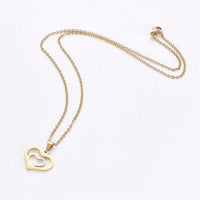 Stainless Steel Set Earring Pendant Necklace Heart Gold 18" P798