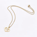 Stainless Steel Set Earring Pendant Necklace Heart Gold 18" P798