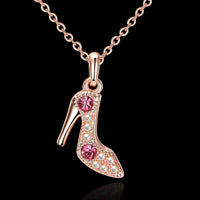 Rose Gold Plated Necklace Pendant Heels Zirconia 19 Inches 1MM Lobster B149