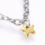 Stainless Steel Charm Bracelet Lobster Star Gold Silver Color 7.8" 2.5mm  A71