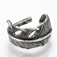 Alloy Cuff Finger Ring Ring Feather Antique Silver Size 5 Adjustable 18.5mm P408