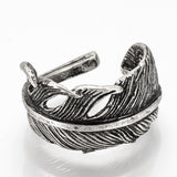 Alloy Cuff Finger Ring Ring Feather Antique Silver Size 5 Adjustable 18.5mm P408