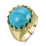 Yellow Gold Plated Halo Ring Kallaite Stone Blue B511