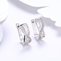 Platinum Plated Earrings Hoop Huggies AAA Zirconia Latch Back Clasp L546