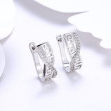 Platinum Plated Earrings Hoop Huggies AAA Zirconia Latch Back Clasp L546