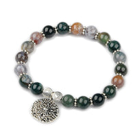 Natural Indian Agate Beads Stretch Bracelets Tibetan Style Alloy Findings P534