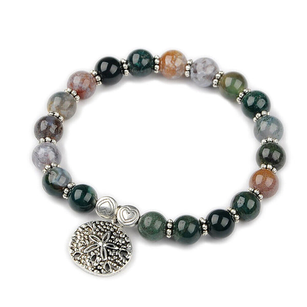 Natural Indian Agate Beads Stretch Bracelets Tibetan Style Alloy Findings P534