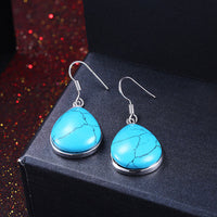 Platinum Plated Earrings Drop Dangle Kallaite Blue Fish Hook Clasp L524